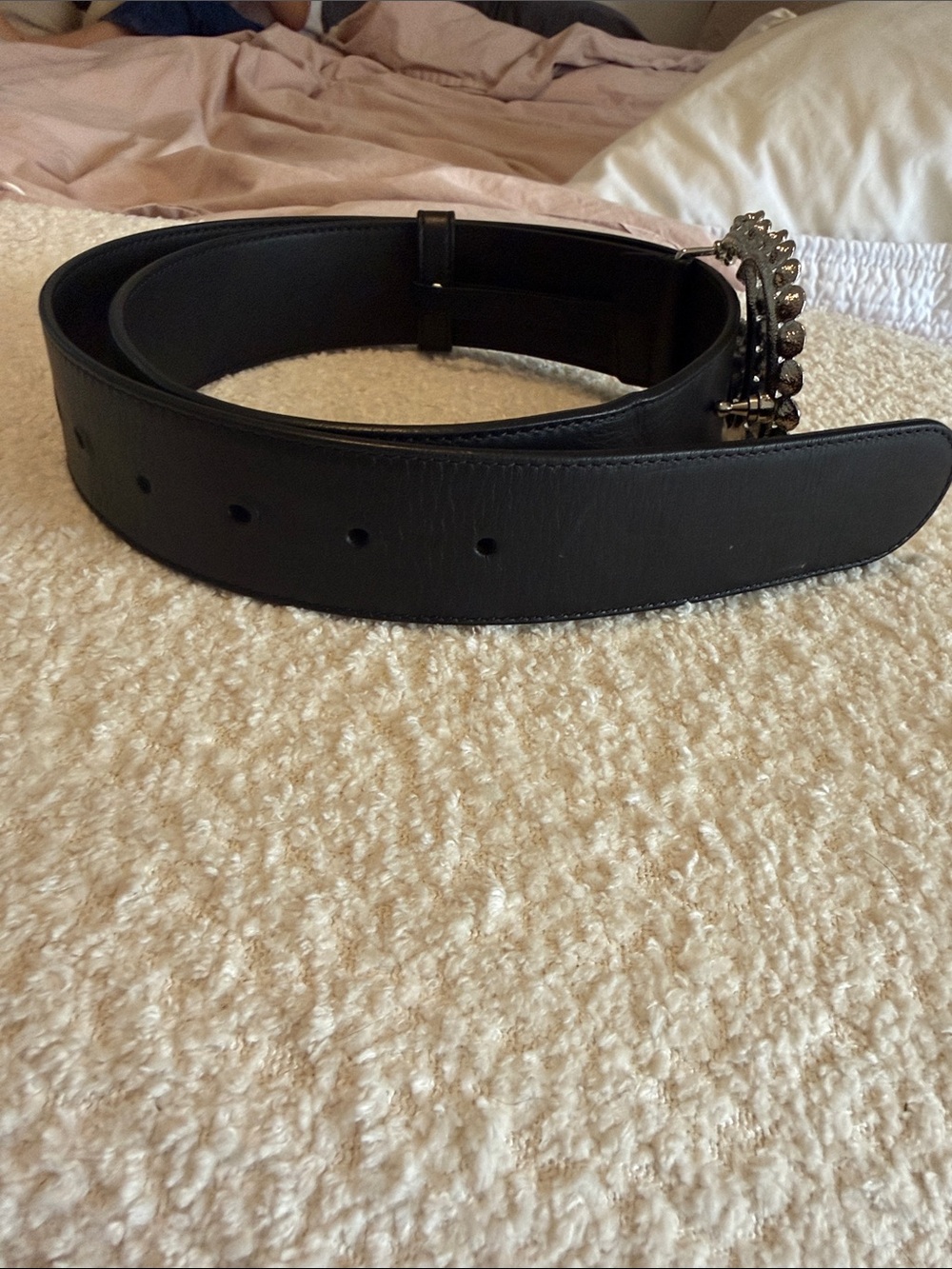 Gucci Black Leather GG Crystal Buckle Belt Size 90/36 - Picture 2 of 5